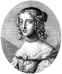 Henrietta Anne anglická princezna a vévodkyně orleánská, dcera krále Karla I., manželka Filipa Orleánského (bratra francouzského krále Ludvíka XIV.), rytina