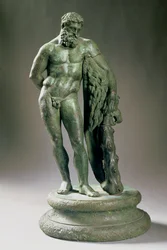 Herakles (Herkules) odpočívá, zmenšená kopie originálu od Lysippos (asi 390-str. 310 př. n. l.) Řek, asi 320 př. n. l. (bronz)