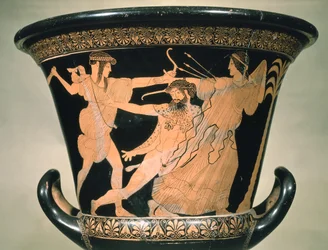 Herakles bojující, detail z attického červeného kalicha-krateru, 5. století př. n. l. (keramika)