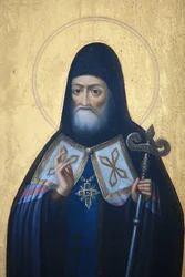 Ikona v klášterním kostele Agios Andreas na hoře Athos Řecko