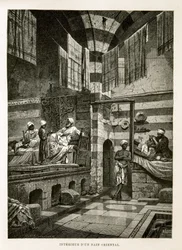 Vnitřní pohled na orientální lázeň Ilustrace z Atlasu Egypta
