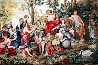 Le Parnasse. (tapestry)   1350686   cs       czech Successfully Translated  Original: Bespotting van Christus Val en de verlossing van de mensheid door het leven en passie van Christus (series title) Translat: Bespotting van Christus Val en de verlossing v