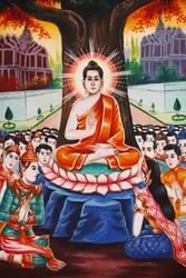 Život Buddhy Výuka lidí každý večer, Siem Reap, Kambodža