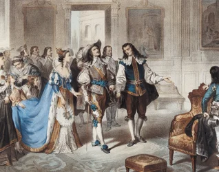 MURILLO, Bartolome Esteban (1617-1682). Malíř Murillo na návštěvě El Escorialu" ("Painter Murillo visiting El Escorial"). Litografie L. Turgis