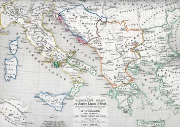 Mapa Byzantské říše v době okupace Bulharska a Itálie za vlády císařů Oty I., Oty II. a Oty III.