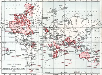 Mapa světa zobrazující britský majetek v roce 1904.