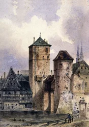 Středověké město na Rýně, asi 1850-1900 (akvarel)