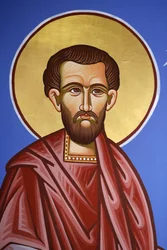 Pravoslavná církev v Pedoulas, Kypr. Freska Saint Cosmas, 20150510, Pedoulas, Kypr