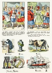 Strana 8 - le bal kostým, la ronde - Child Entertainment Alphabet c.1890 (litografie)
