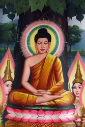 Obraz zobrazující Buddhu meditující Udong Cambodge