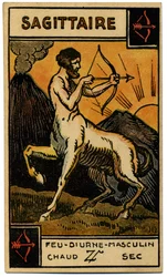 Paranormální. Astrologie. Střelec (Lučištník). Astrologická karta od: Le Tarot Astrologique (Astrologický tarot), Georges Muchery, Francie