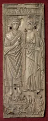 Plaketa zobrazující Basiliska, císaře Východu († 478) se závodem vozů dole, Řím, 480 n. l. (slonovina)