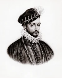 Portrét francouzského krále Karla IX (1560-1574), rytina, sd.