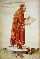 Portrét Coluccio Salutati, florentský politik a humanista (miniatura)