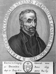 Portrét Francesca Piccolominiho (1582-1651), italského jezuity, byl generálním představeným Tovaryšstva Ježíšova v letech 1649 až 1651, rytina