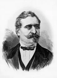 Portrét Giovanniho Pratiho (1815-1884), italského básníka a politika, rytina Centenari podle fotografie Michele Schemboche (aktivní cca 1856-1906)