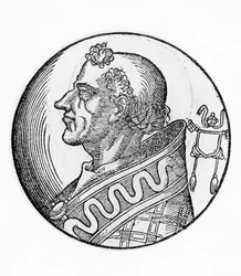 Portrét Jana II. (Mercurius z Projektu, zemřel 535), 56. papež katolické církve z roku 533, rytina