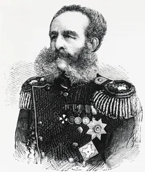 Portrét prince Dmitrije Ivanoviče Svjatopolka-Mirského (1825-1899), ruského generála, rytina