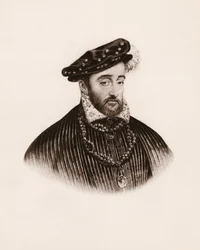 Portrét francouzského krále Jindřicha II (1519-1559) Rytina z 19. století