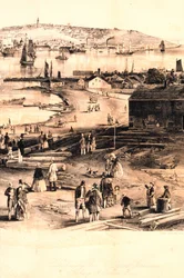 Detail rytiny přístavu Portland v pravé čtvrtině