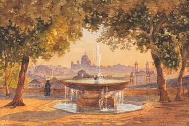 Salomon Corrodi Pohled na Řím od fontány Villa Medici