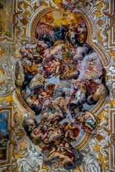 Kostel San Benedetto (St Benedict), Catania, Sicílie (Itálie). Detail stropní fresky (18. století). (fotografie)