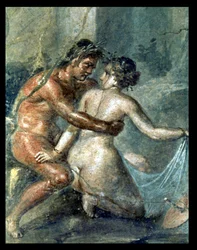 Satyr a Maenad, detail z nástěnné malby v Pompejích