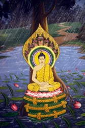 Život Buddhy, Siddhartha Gautama, nástěnná freska, chrám Wat Botum, Phnom Penh, 2022 (foto)