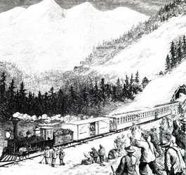 Pacifická železnice v pohoří Sierra Nevada.