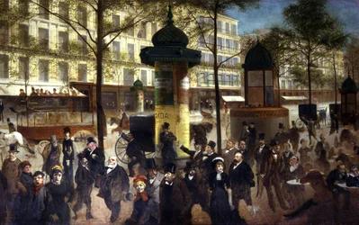Dav na pařížském bulváru Italiens, kolem roku 1900 (malba)
