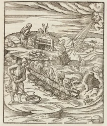 Traitement du bismuth - Gravure extraite de Description des minerais et des Principles methodes d