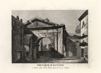 Pohled na ruiny Octaviánského sloupu, Porticus Octaviae, Řím