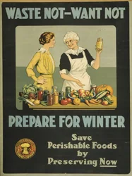 Waste not, want not - Připravte se na zimu, Canada Food Board, cca 1915 (barevné lito)