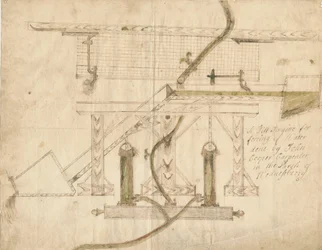 Wednesbury - stroj s naklápěcím kladivem: kresba perem a tuší, nedatováno [kolem 1710]