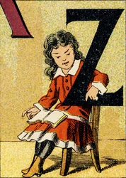 Z - Rytina převzata z ABCD malých dívek. Pellerin & Cie, tiskárna-nakladatel, Epinal, kolem roku 1890. Serie A. Rozměry: 19 x 13,5 cm.