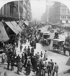 Pouliční scéna v Chicagu, Illinois, USA, 1896.