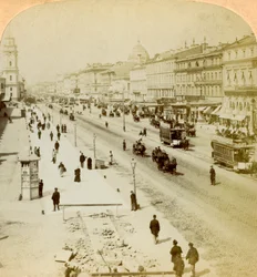 Něvský prospekt, hlavní ulice Petrohradu v Rusku, 1897