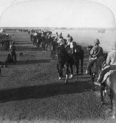 38. baterie v Modderu před účastí v Robertsově postupu, Jižní Afrika, Búrská válka, 1900.