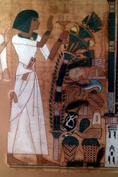 „Vykuřování Osirise“, Kniha mrtvých Neb-Qued, egyptská, 19. dynastie