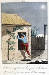 Tabulka z roku 1811 ilustrující záhadné rozhovory Tscherkessenových manželů během prvního roku jejich manželství (Asie).