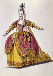 Divadelní kostým 18. století, rytina Paříže 19. století, B.N.