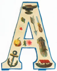 A: kovadlina, artyčok, šíp, srdeční eso, šídlo, jablko, astra, kotva, Noeův oblouk, chřest (barva litho)