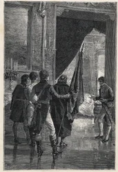Delegace karbonářů, nacionalistické tajné společnosti, je představena Ferdinandovi I. Neapolsko-Sicilskému (dříve Ferdinand IV. Neapolský), 1820