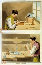 Diamantový řezák. Rytina 19. století Paris, B.N.