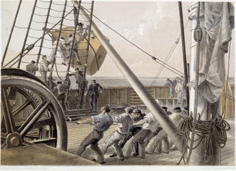 Obrovská bodová bóje byla nakreslena 2. srpna 1858 - v „The Atlantic telegraph“ od W. H. Russela, c. 1860