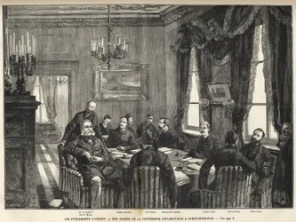 Zasedání Evropské konference Konstantinopole Srbsko-Bulharská válka, Turecko - Srbsko-bulharská válka - Zasedání diplomatické konference v Konstantinopoli - 1885 - ve slavném vesmíru 1886 (Alexandr z Nalidova (Nelidoff) (1835-1910) -