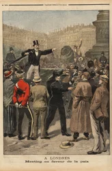 Mírové setkání v Transvaal, Trafalgar Square, Londýn. Rytina v „“ Le petit journal““ 9. 8. 1899. Kolekce Selva.