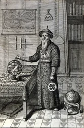 Adam Schall, astronom (1592-1666) v mandarínském kostýmu v Pekinské observatoři, v „Číně“ od Athanase Kircher (nebo Athanasius Kircheri)