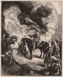 Africké jednotky dusící Alžířany v jeskyni při dobývání území Regence Algiers v letech 1844-45