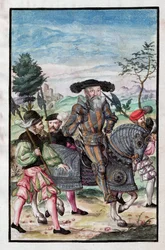 Albert de Brandebourg (Albrecht von Brandenburg-Ansbach) (1490-1568) - Albert, vévoda z Pruska (Z: Válečný řád) - Anonym - 1555 - Akvarel a inkoust na papíře - 39x26 - Berlínská státní knihovna ©FineArtImages/Leemage
